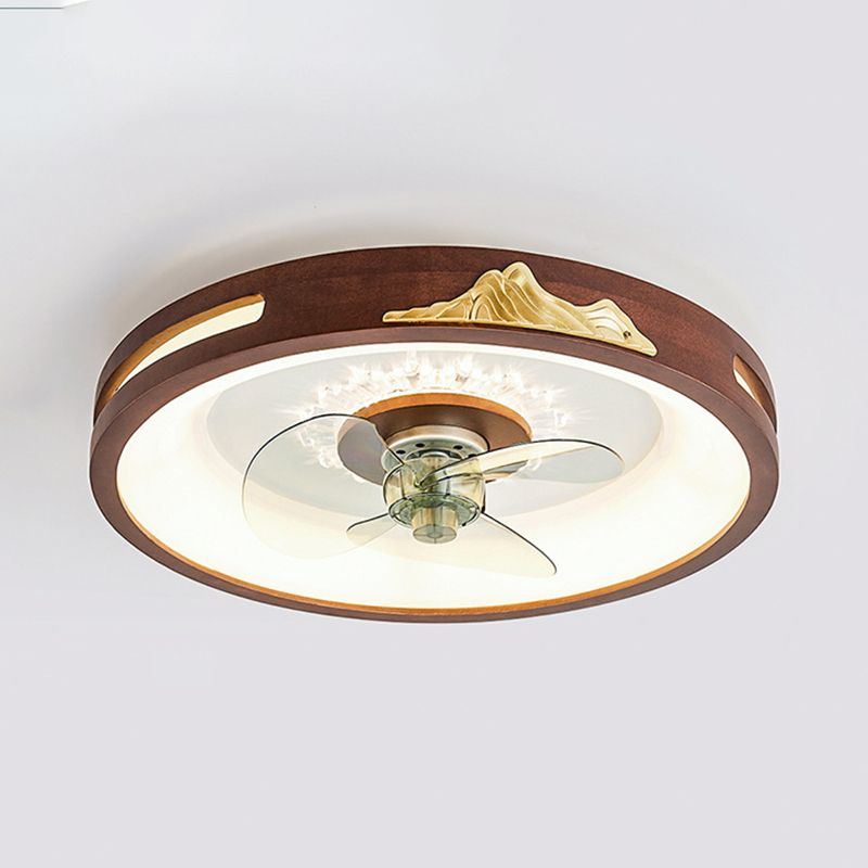 Wooden Ceiling Fan Light LED Ceiling Mount Lamp with Acrylic Shade for Bedroom