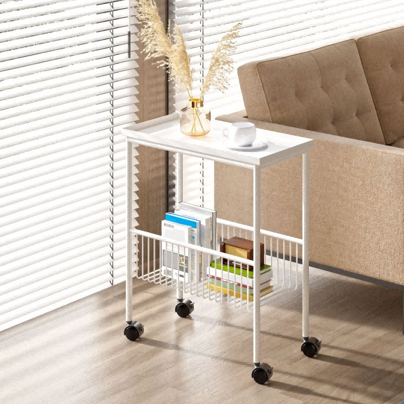 Mid-Century Metal Rectangle Tray Top Side Table 4 Legs End Table with Storage