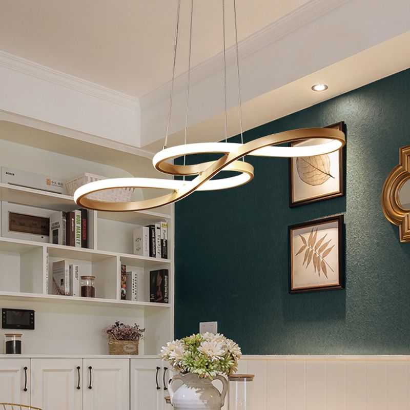 Closed Curve Kitchen Dinette Chandelier Silica Gel Modernist LED Ceiling Pendant Light in Gold