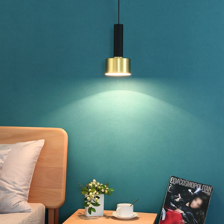 Modern Luxury Single Pendant Light Wrought Iron Cylindrical Hanging Lamp for Bedroom