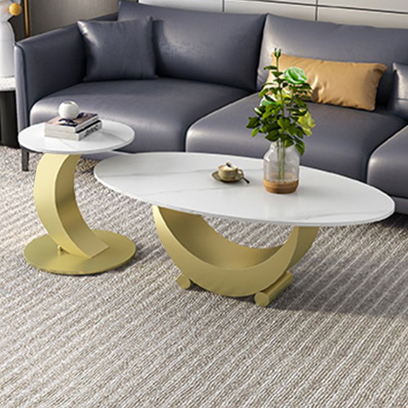 2 Piece Nesting Tables Oval Minimalist Modern Coffee Table Set