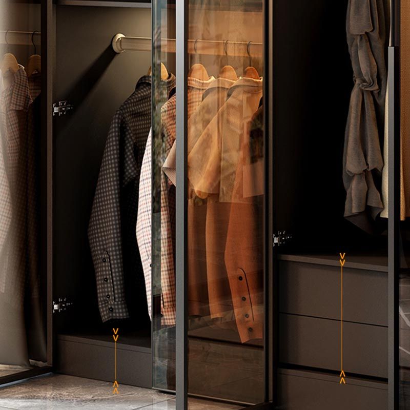 Brown Cabinet with Glass Doors Modern Hinged Door Wardrobe for Home