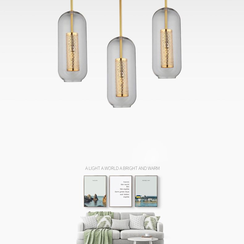 1 léger pendentif cylindrique lumière moderne minimaliste en verre transparent à manger lampe suspendue