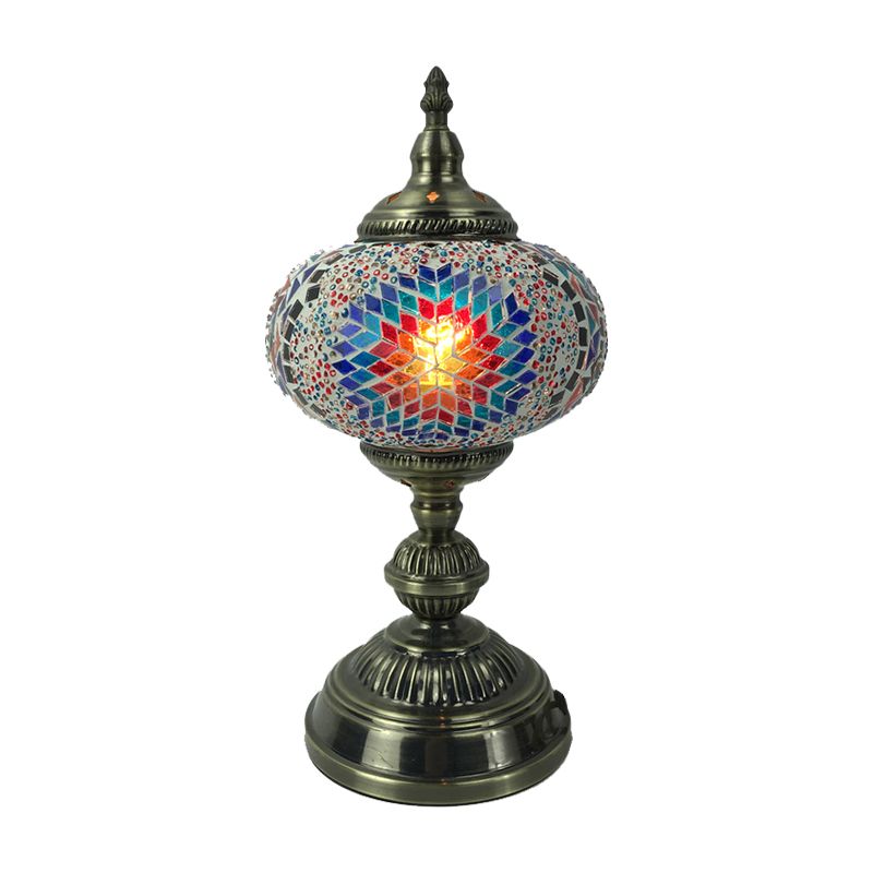 1 hoofdlampje slaapkamer lamp vintage bronzen taakverlichting met bolvormig rood/blauw/multi-kleuren glazen schaduw