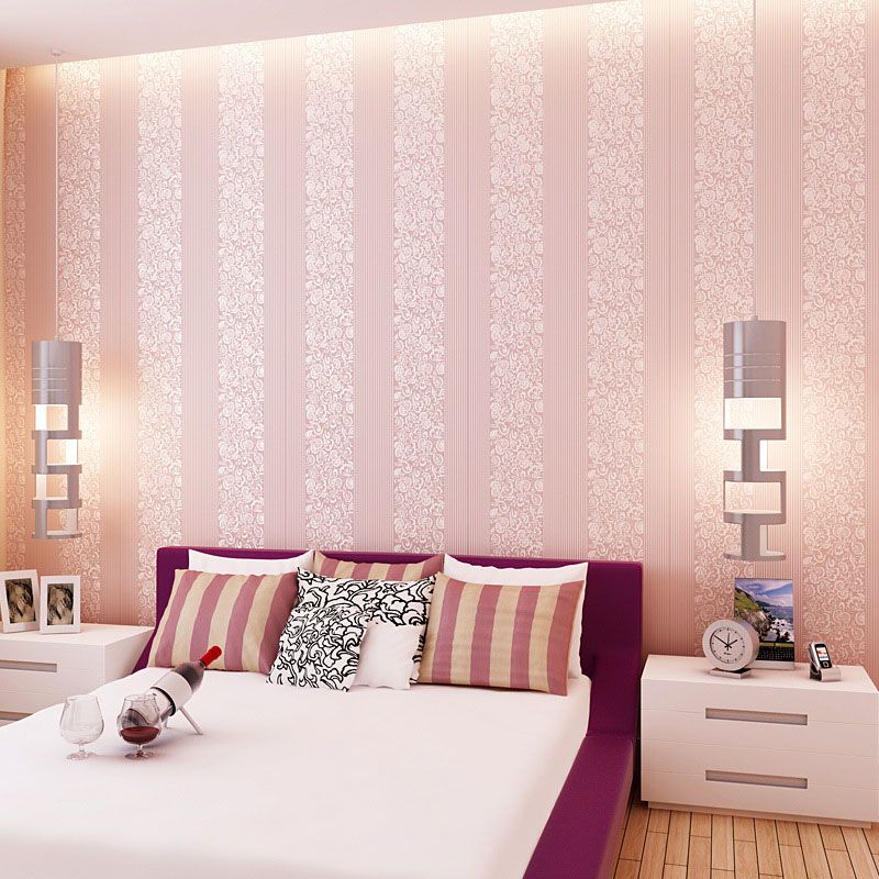 Pastel Color Non-Woven Wallpaper Stain-Resistant 3D Flower and Stripe Wall Covering, 31' by 20.5"