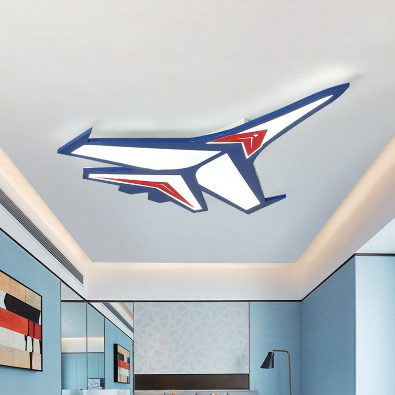 Airplane LED Flush Mount Childrens Acrylic Blue Flushmount Ceiling Light for Bedroom