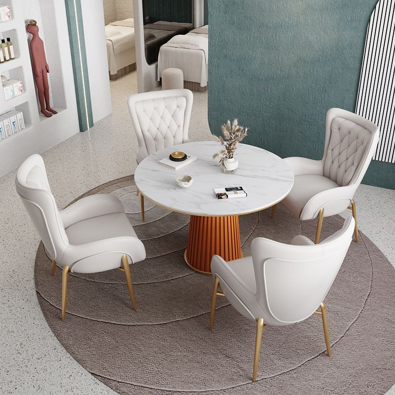 1/5 Pcs Metal Modern Dining Room Set with Round Table and Pedestal Base Dining Set