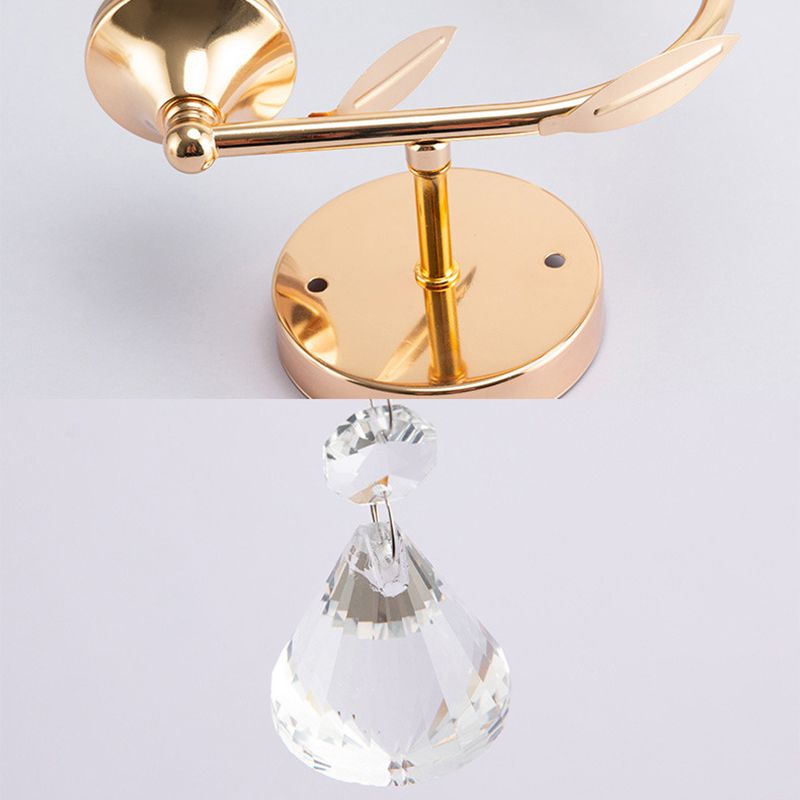 Electroplating Rose Gold Crystal Wall Lamp 1-Light Hollow Ring Inlaid Crystal Sconce Lights for Restaurant Coffee Shop