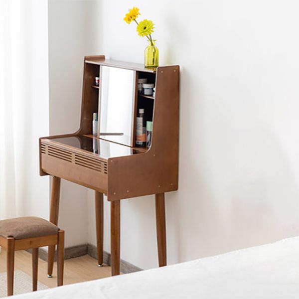 Modern Drawer Dressing Table Solid Wood Dresser Mirrored Vanity in Brone