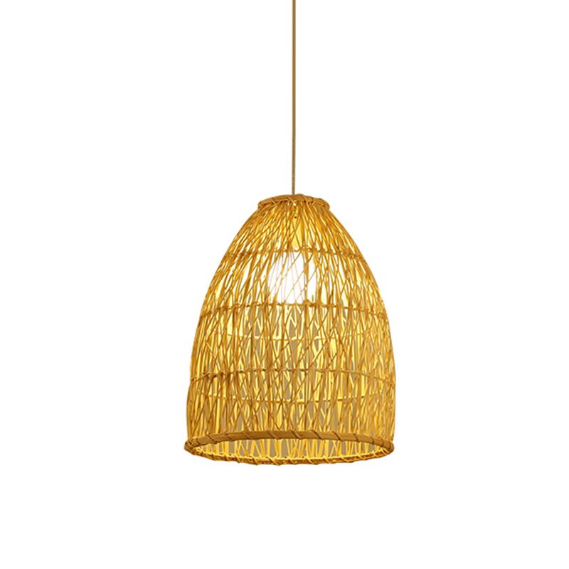 Asia Bell Shade Pendant Lighting Fixture Bamboo 16"/19.5"/23.5" Wide 1 Light Dining Room Suspension Lighting in Beige