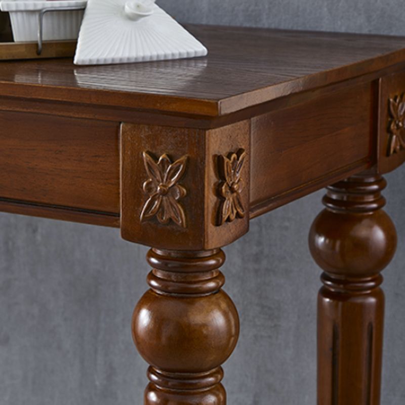 Modern Style Rectangle Bar Table Brown Solid Wood Fixed Bar Dining Table