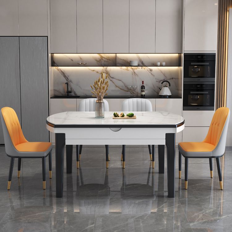Modern Round Dining Table Sintered Stone Drop Leaf Dinner Table for Dining Room