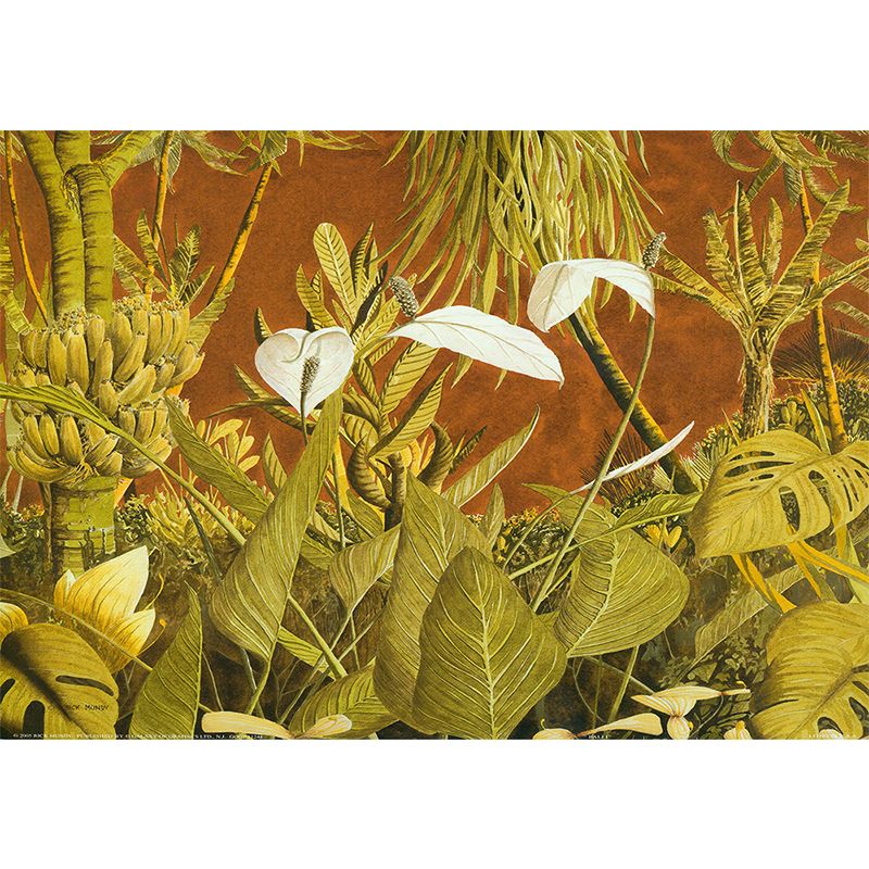 Soft Color Leaves Mural Decal Botanical Tropical Washable Wall Covering for Kitchen