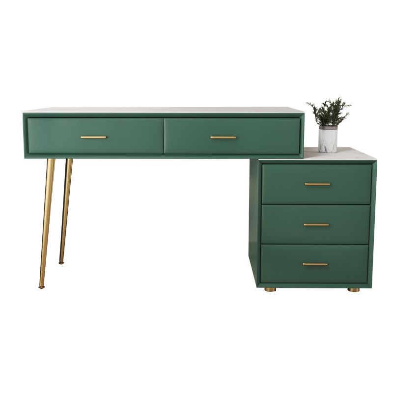 Genuine Leather Vanity Table in Green Luxurious Stone Top Makeup Desk