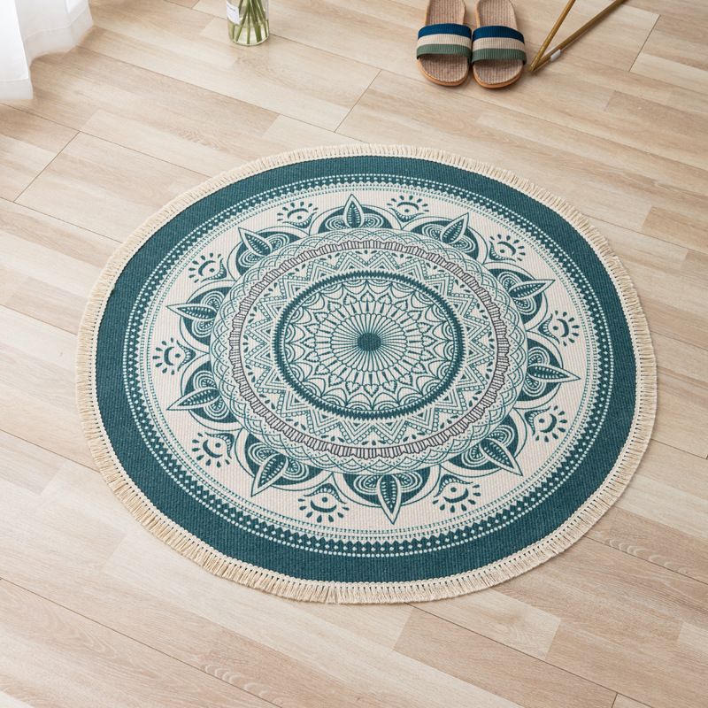 Marokkanischer Teppich mit Blumenmuster, mehrfarbiger Teppich mit Fransen, waschbarer Teppich aus Baumwollmischung für die Inneneinrichtung