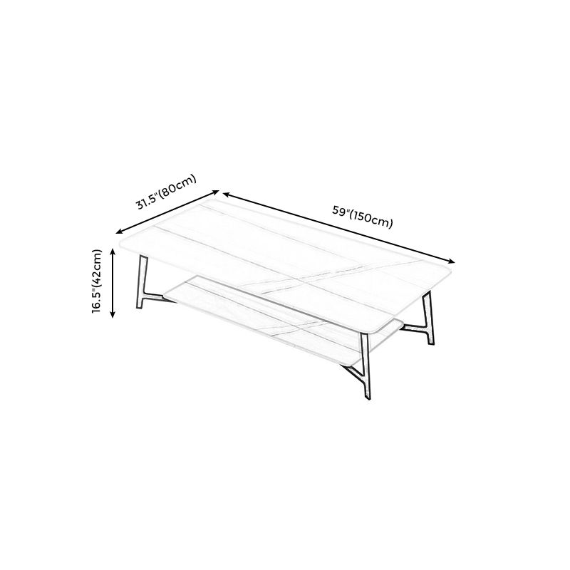 Modern White/Black Rectangle 4 Legs Coffee Table Slate and Metal Table