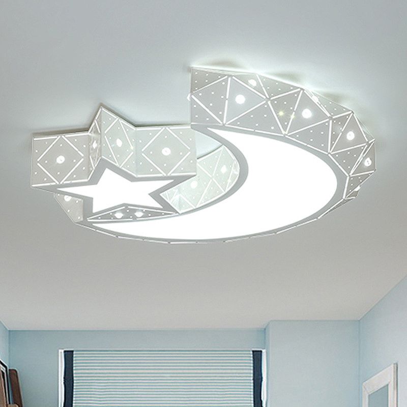 18"/23.5" Wide Stars Moon Flush Mount Light Modern Acrylic LED White Flush Ceiling Light in White/3 Color Light