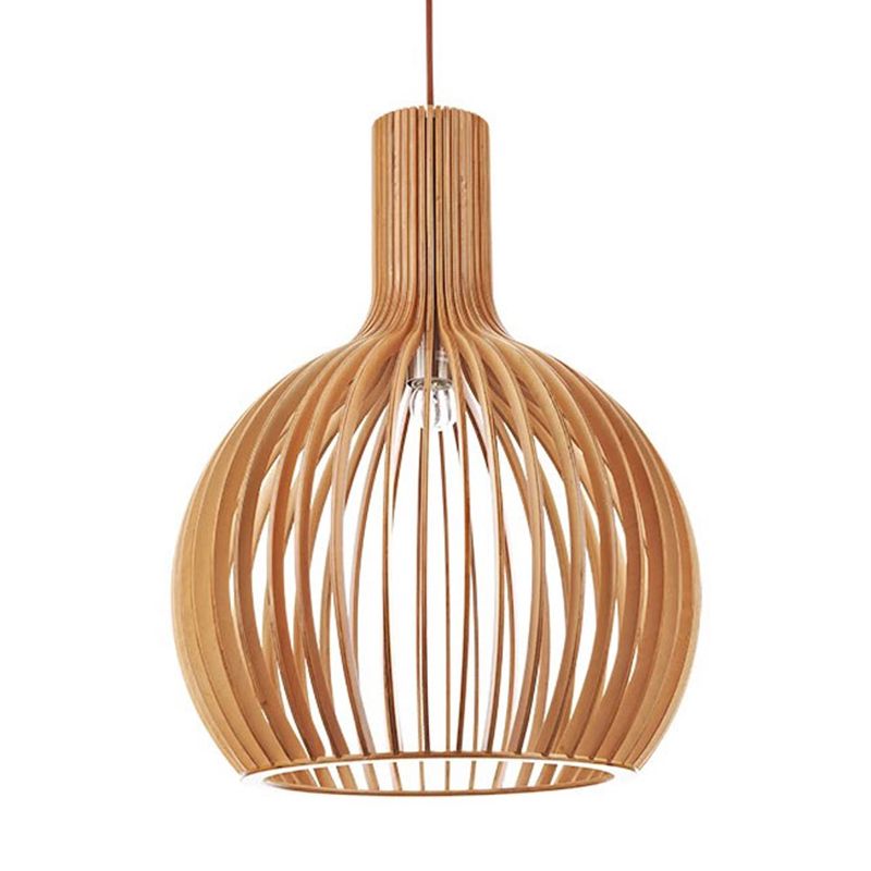 Wood Geometric Shape Pendant Light Modern Style 1 Light Pendant for Living Room