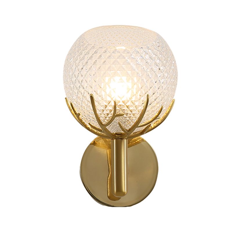 Verre en verre clair Lumière murale globale moderne 1-Light Gold Wall Mount Mount avec design de bois