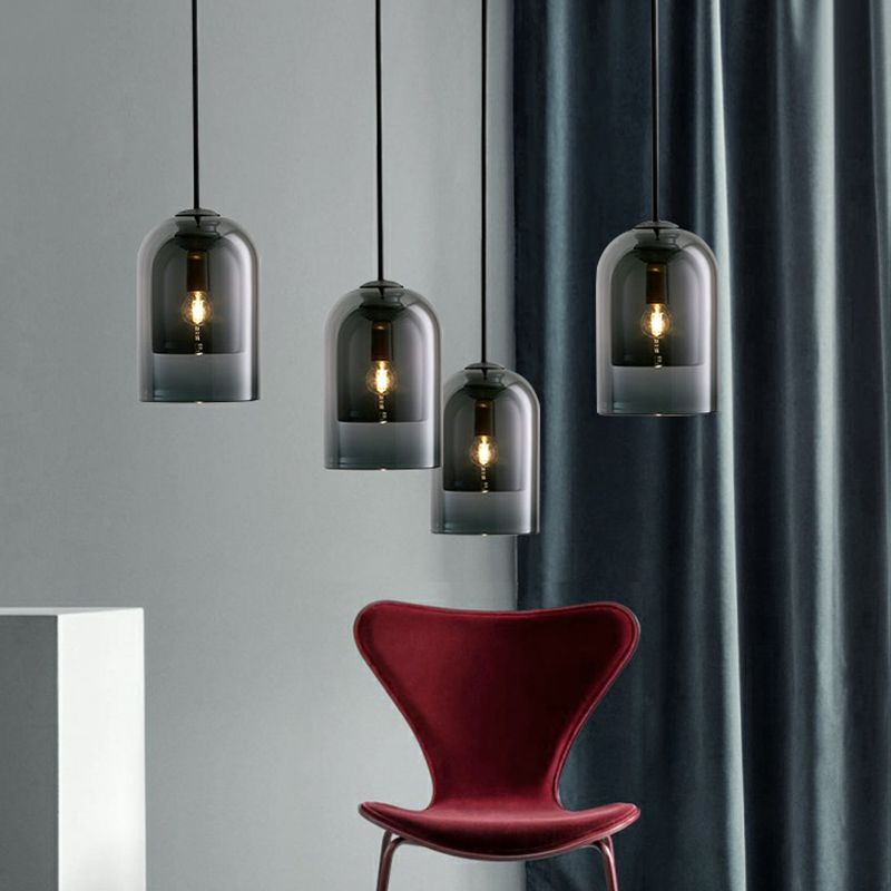 Nordic 1-Light Suspension Light Black Dual Dome Ceiling Pendant Lamp with Glass Shade