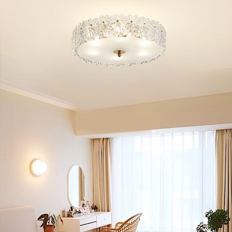 Drum Shape Flush Ceiling Lights Modern Style Glass 6/8 Lights Flush Mount Fixture in Clear