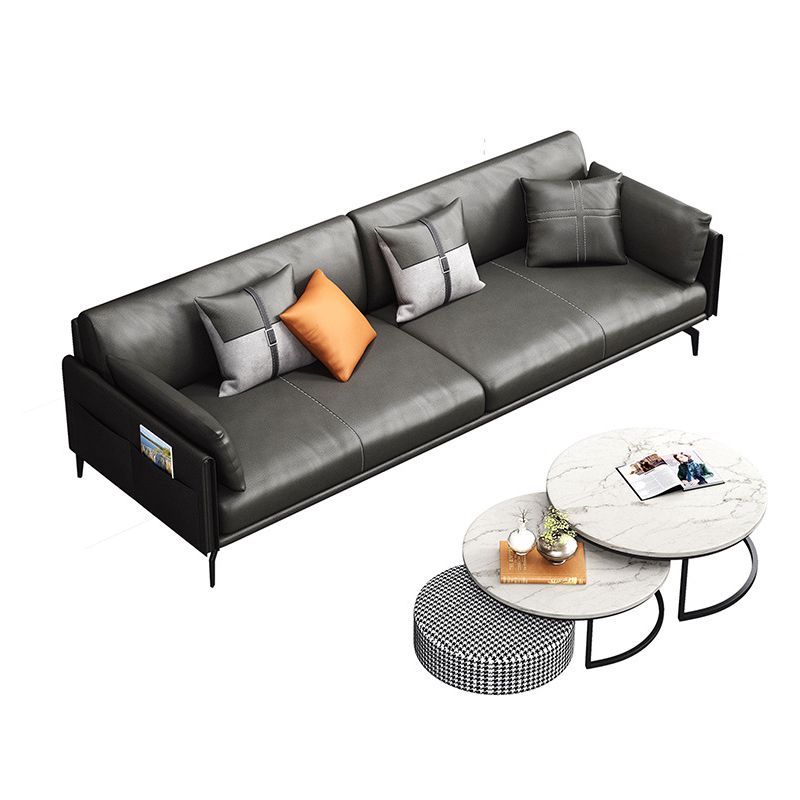 Black Upholstered with Pillow Back Against Leather/leather Seat