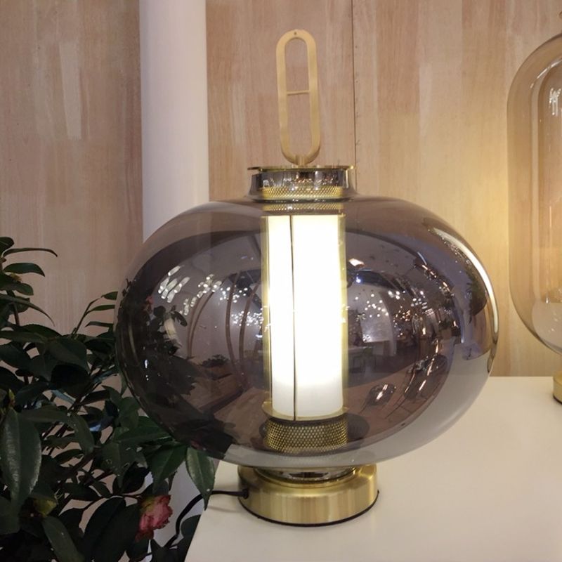 Lantern Table Lighting Contemporary Glass 1-Light Bedside Nightstand Lamp in Gold
