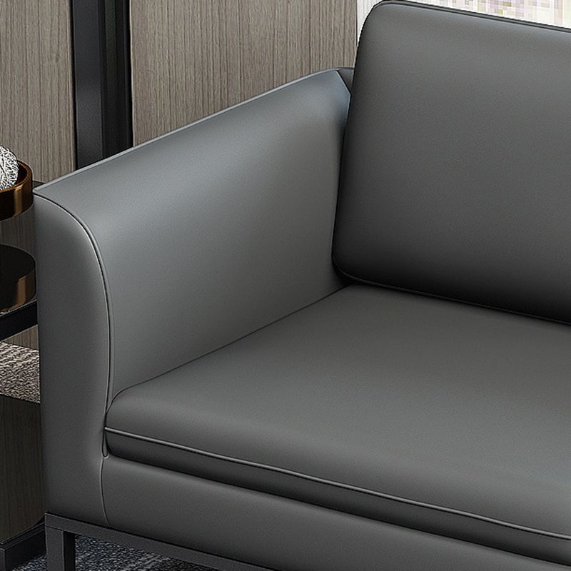 Square Arm Settee Stain-Resistant Leather Couch in Black/Grey