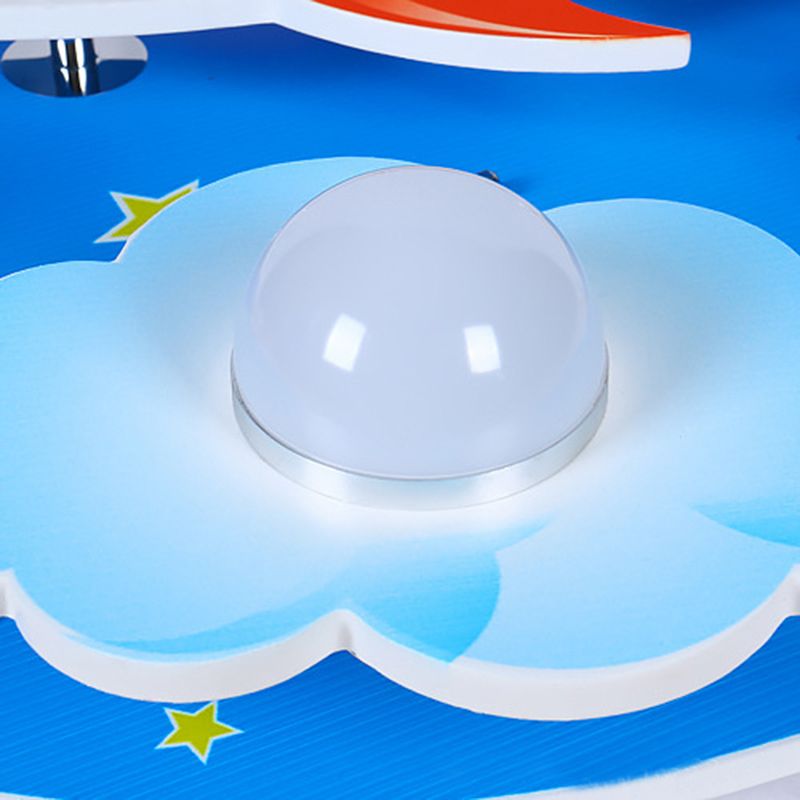 Lámpara de techo con acabado azul de madera ligera para montaje en techo de nave espacial para niños para jardín de infantes