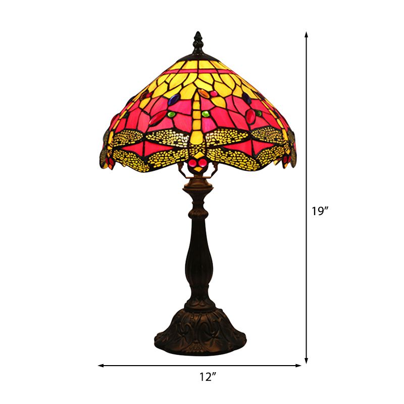Dragonfly Tischlampe Retro gefärbte Glas 1-Licht-Akzentlampe im antiken Bronze Finish für das Studium