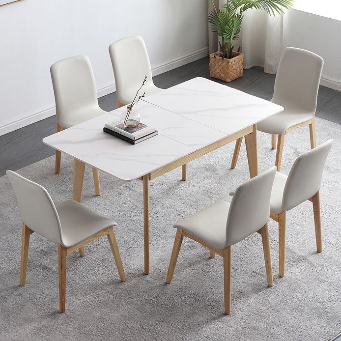 Rectangle Extendable Stone Dining Site Table Traditional Luxury Dinette Table with 4-foot