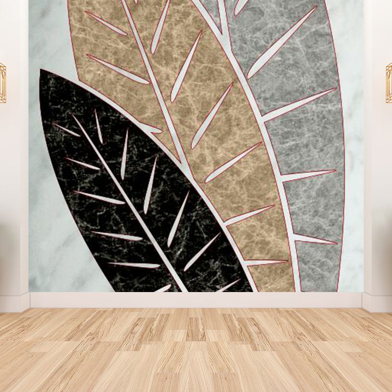 Illustration Style Leaves Wall Mural Giant Wall Covering for Dining Room, Custom
