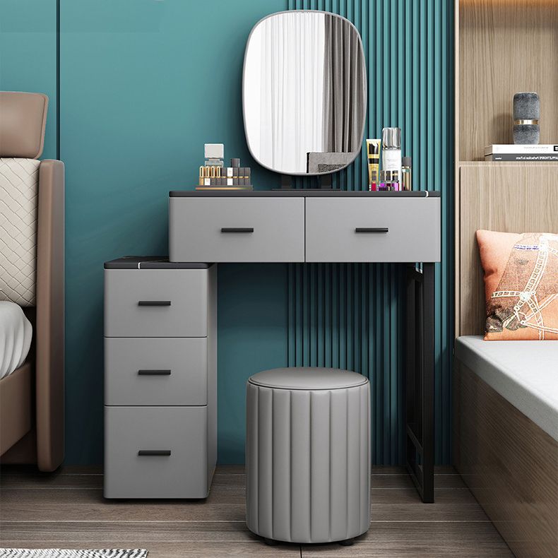 Mirrored Vanity Table and Stool Set 25.59" Wide Stone Top Vanity Desk