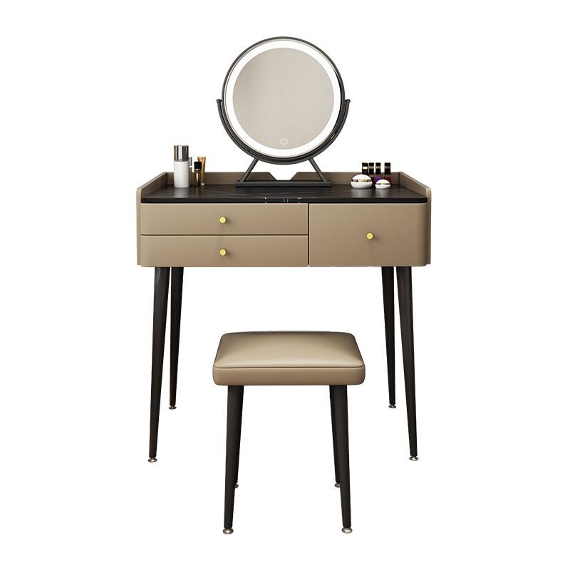 Glam 31.49 " Height Slate Table Top Makeup Vanity Stool with 3 Drawers