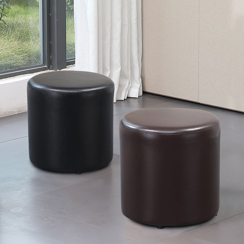 Minimalist Round Footstool Ottoman Solid Color Genuine Leather Ottoman