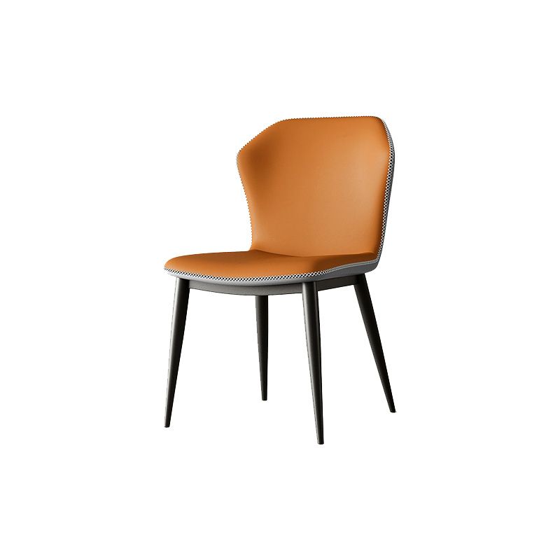 Industrial Wing Back Side Chair Leather Armless Dining Chair with Metal Base