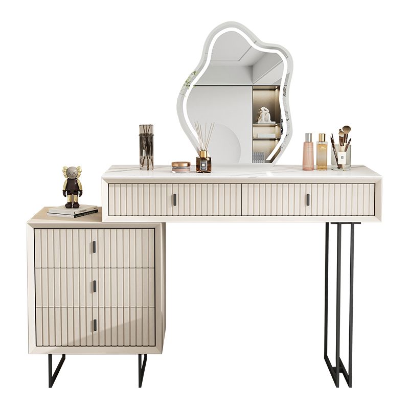 Contemporary Stone White Vanity Desk 5-Drawers Vanity Dressing Table