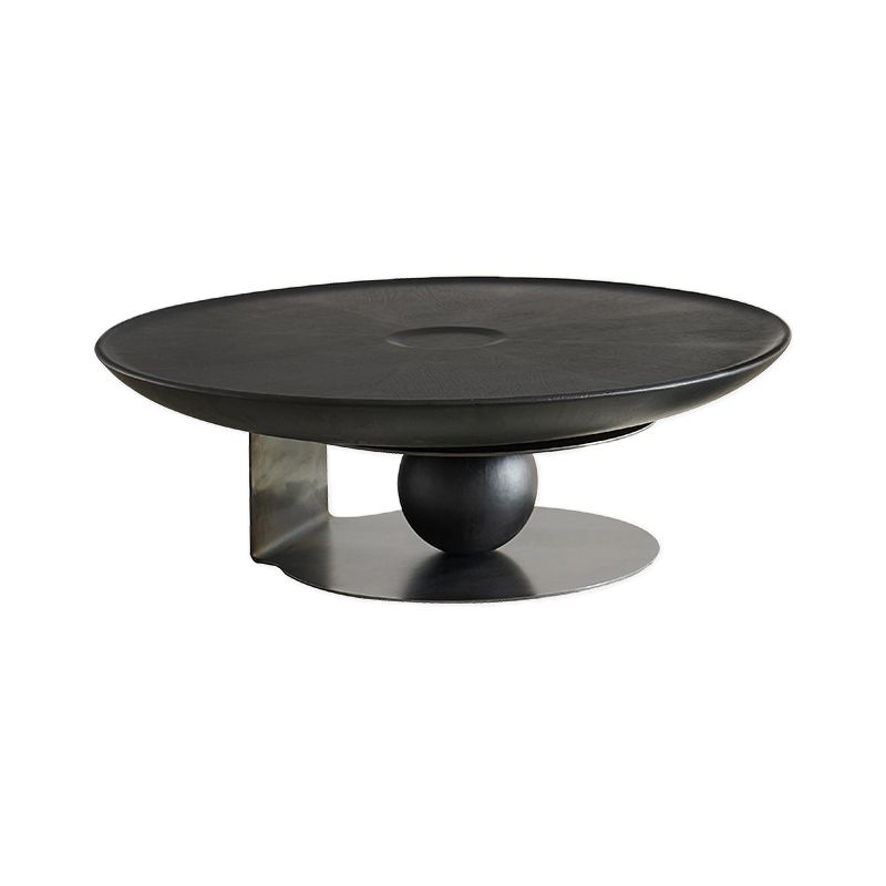 Modern Style Coffee Table with Square Block Base Design Round Glass/wood Table