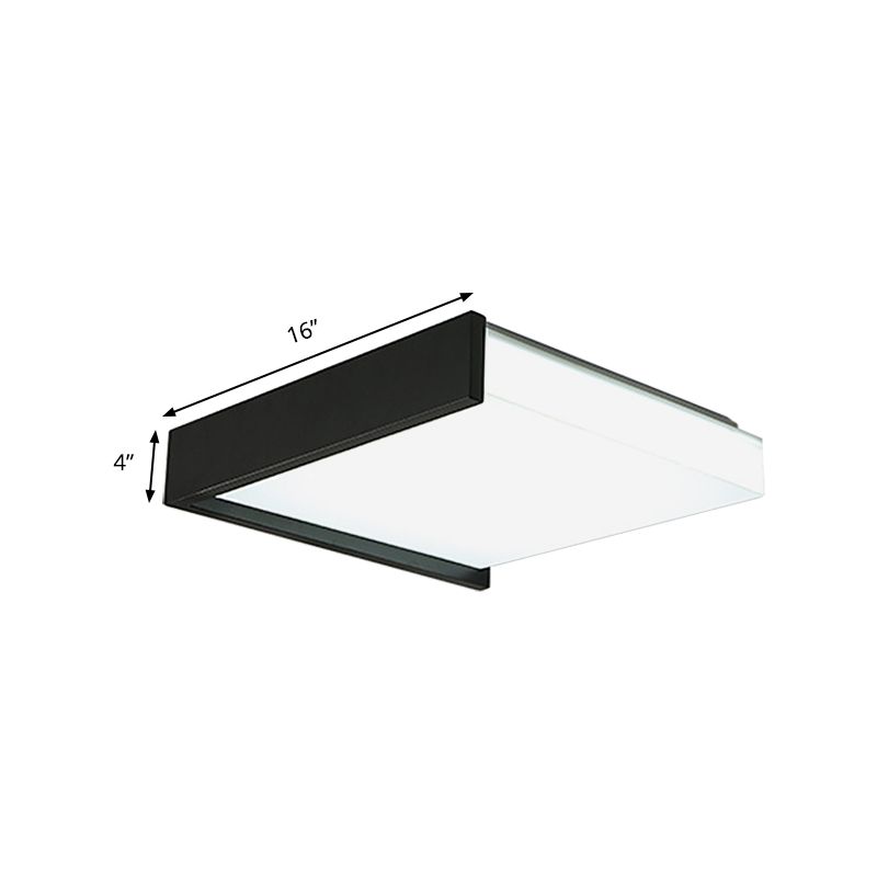 Black Square Flush Light with Acrylic Shade Contemporary Simple Metal LED Bedroom Ceiling Light Fixture in Warm / White, 16 "/19.5" Wide