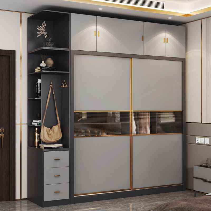 Modern Wood Freestanding Wardrobe Soft Close Drawer and Doors Wardrobe