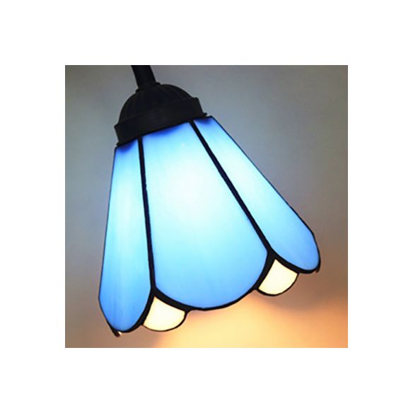 Blue/Red/Yellow Cone/Bell Shade Table Lamp Tiffany Stylish 1 Light Stainless Glass Table Lighting with Curved Arm