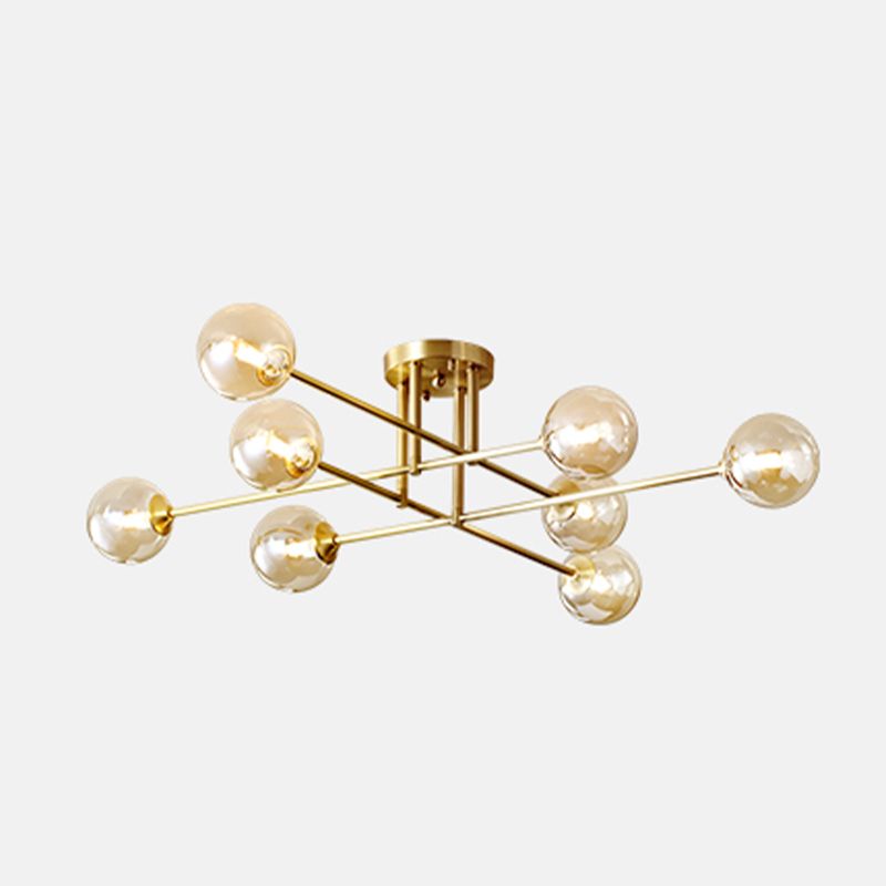 Gold Globe Semi-Flush Light Fixture Modern Glass Shade Ceiling Lamp Fixture