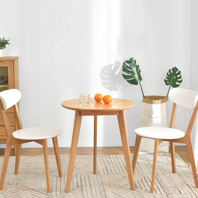 Round Minimalist Dining Table Wood Color Fixed Table with Beech Solid Wood