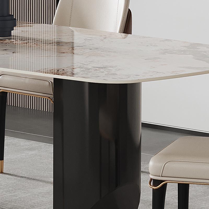 Rectangle Stone Top Dining Table Contemporary Dining Table with Double Pedestal Base