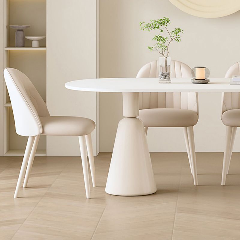 1/5 Piece Oval Shape Stone Top Dining Room Furniture Set in White