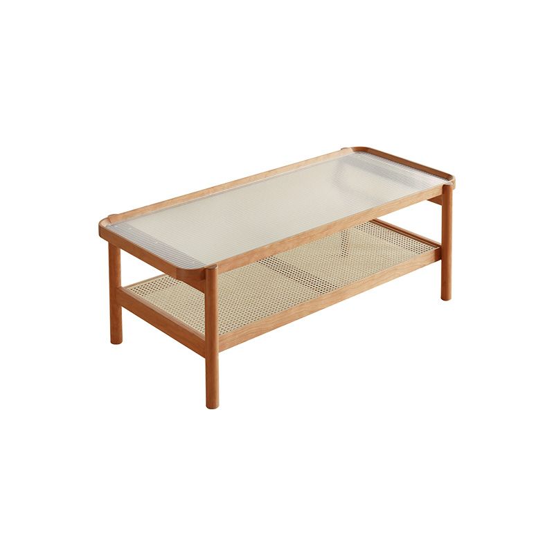 Living Room Corner Table Double Tier Rectangular Solid Wood with Shelf End Table