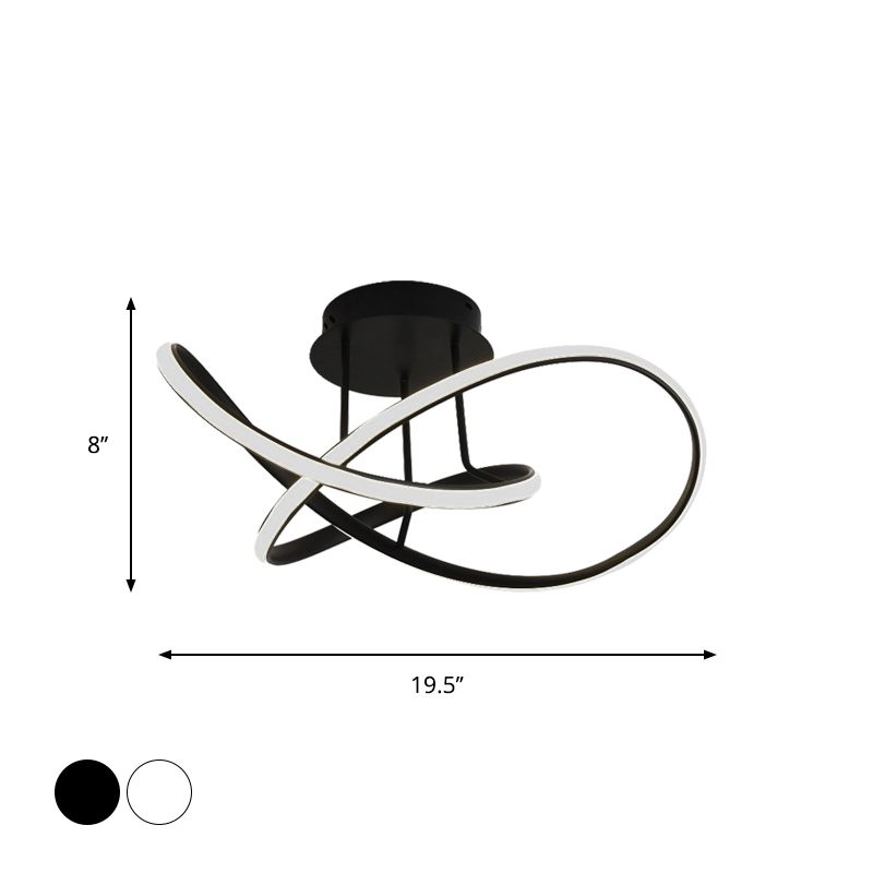 Black / White Twisted Line Ceiling Flush Contemporary LED Aluminium Semi Flush Chandelier in Warm / White Light, 19.5 "/23.5" Largeur