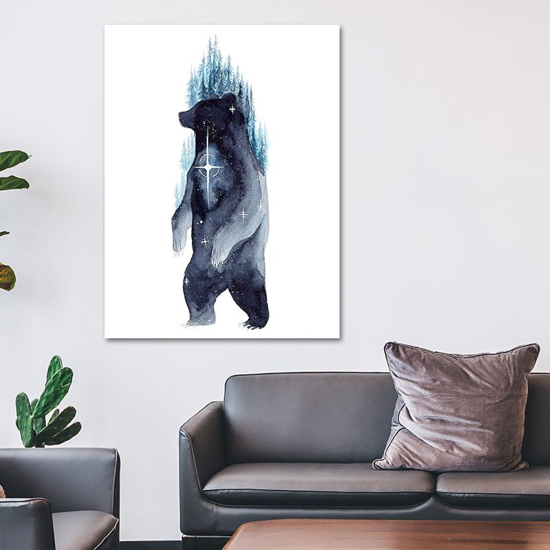 Kids Wild Animal Watercolor Canvas Art Dark Blue Textured Wall Decor for Living Room