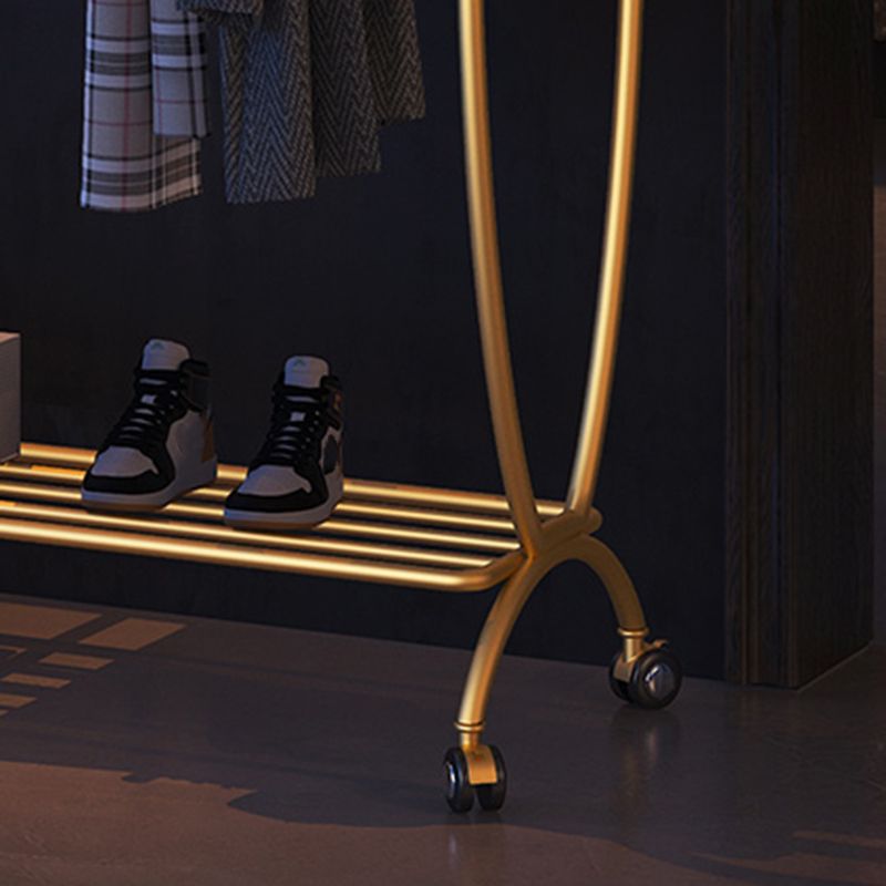 Modern Hanger Free Standing Golden Metal Coat Rack with Storage Shelves