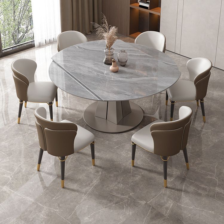 Stone Top Dining Table Modern Round Dining Table with Pedestal Base in Grey